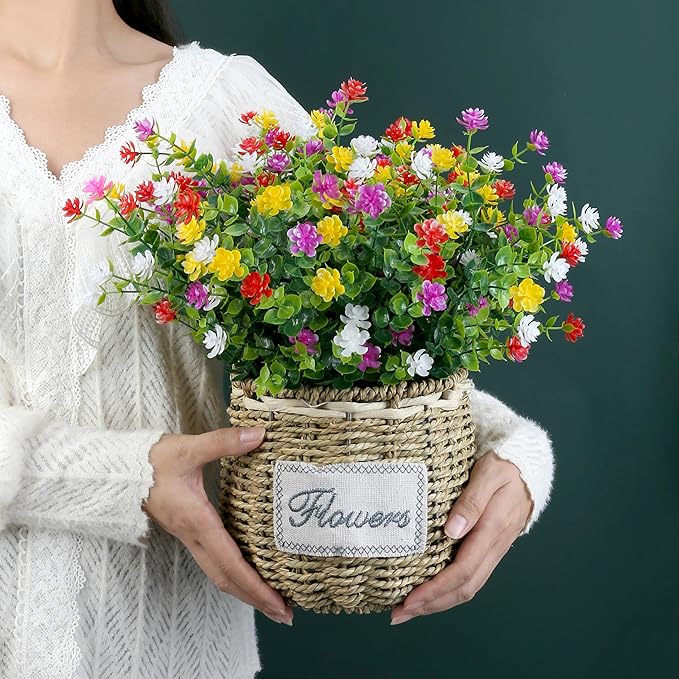 SITUMEIZI Artificial Flowers Outdoor 8 Bundles Faux Fake Plants Realistic UV Resistant for Home Porch Spring Summer Outside Window Box Decor, Mixed Colors