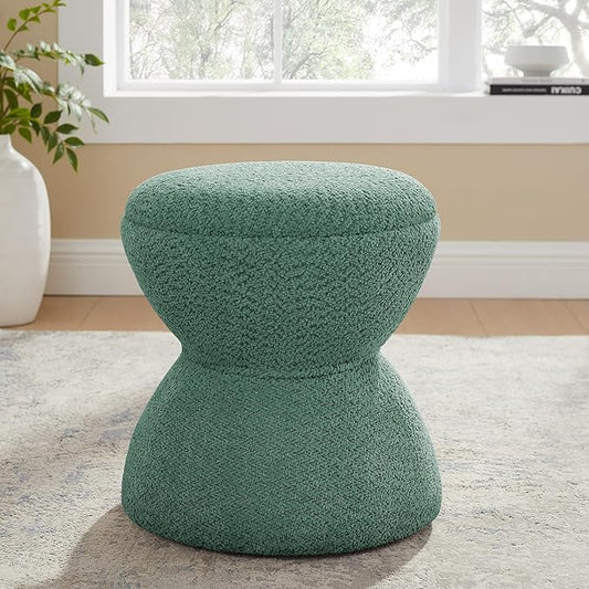 VANOMi Multi-Functional Boucle Ottoman, Vanity Stool Chair, Sturdy Wooden Footstool, Suitable for Living Room, Bedroom, and Entryway, Without Installation, Green
