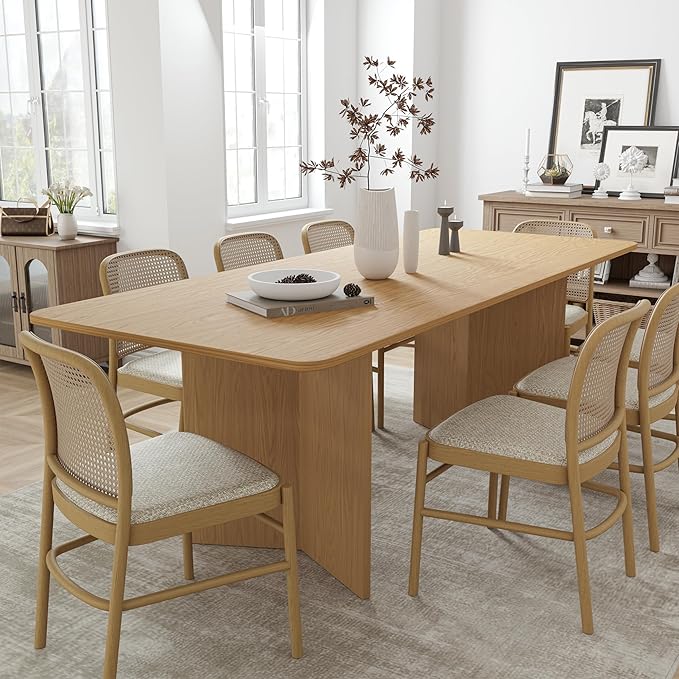 Casaphoria 79" Dining Table for 6, Wood Kitchen Table with Scratch-Resistant Top & V-Shaped Base, Modern Farmhouse Rectangular Dining Table for Living Room, Kitchen, Easy Assembly, Natural Wood