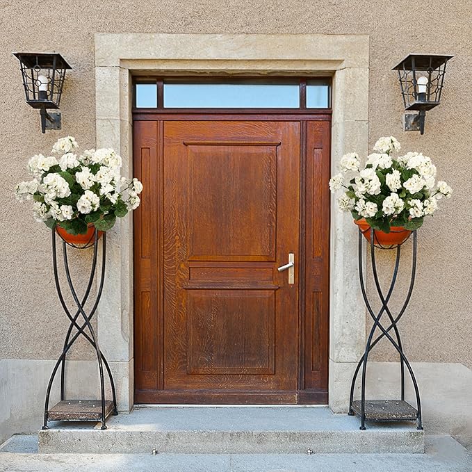 4PCS Home Decor Fake Plants Artificial Flowers Artificial Geraniums Outdoor Fake Flowers Artificial Flowers Fake Silk Bouquet, Fall Decor for Interior Porch Garden Decoration 14.4" (White)