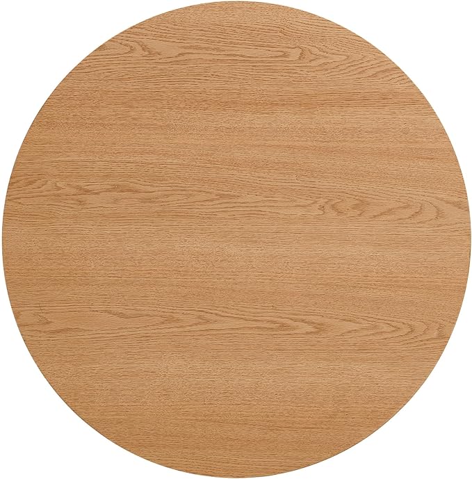 27.5'' Round Dining Table for 4, Modern Wood Farmhouse Kitchen Circle Table with Sturdy Cylindrical Pedastal, Dinner Tables for Dining Room, Living Room Oak