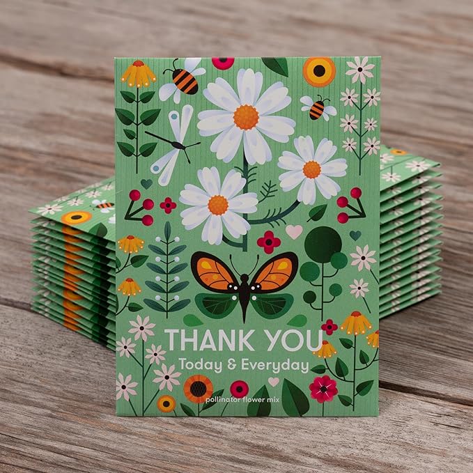 Bentley Seed Co. Thank You Packet - Pollinator Flower Mix - 25 Seed Packets - Perfect Eco-Friendly Thank You Gift - Non GMO Seeds, Green