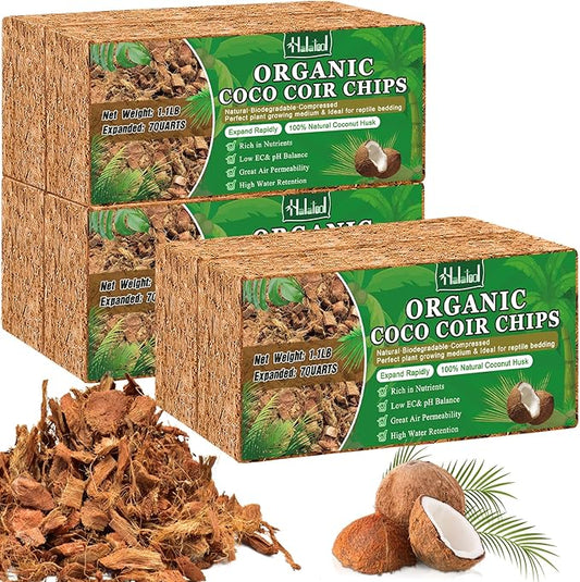 Halatool 6 Pcs Coco Husk Chips for Plants - 6.6 LB 100% Organic Coconut Coir Chips with Low EC and pH Balanced, Compressed Coco Substrate Growing Mulch Medium for Landscaping, Herbs, Plants, Flowers