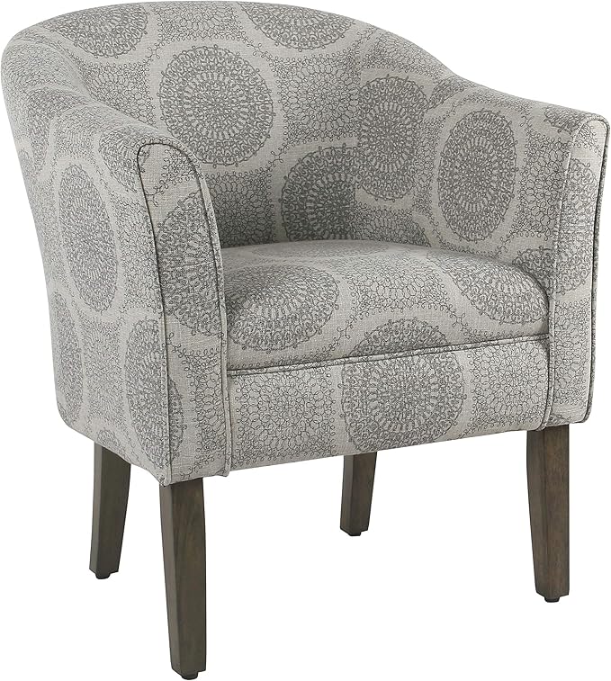 HomePop Barrel Shaped Accent Chair, Grey Medallion