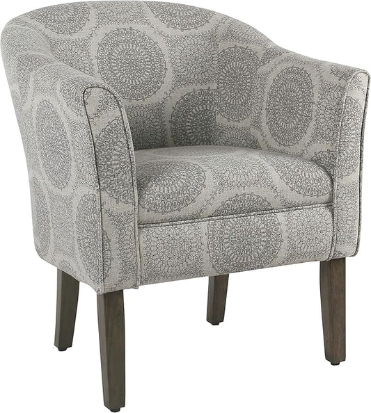 HomePop Barrel Shaped Accent Chair, Grey Medallion