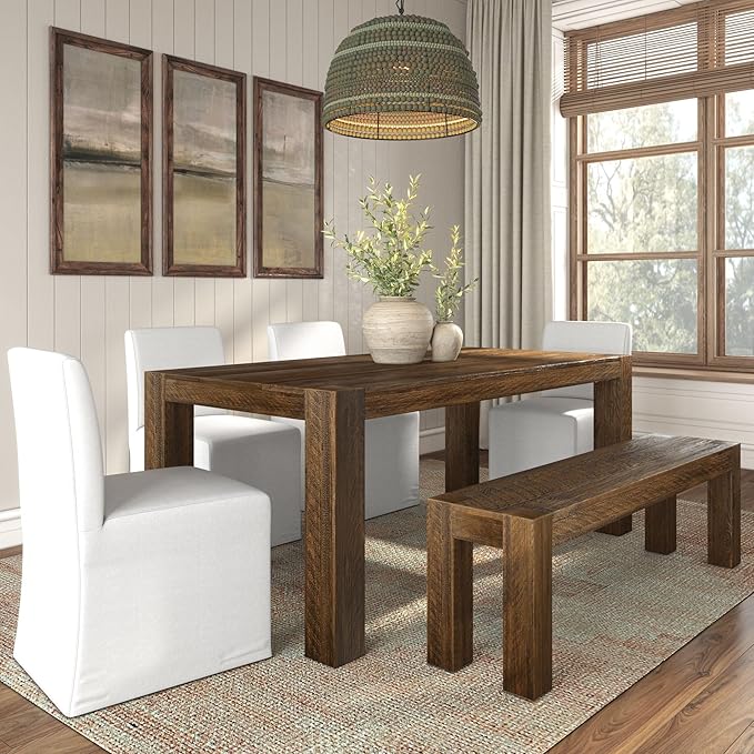Plank+Beam Camden, Farmhouse Dining Table, 72", Solid Wood Dining Table for 6-8, Rustic Table for Dining Room and Kitchen, Natural Wood Grain, Rustic Barnwood
