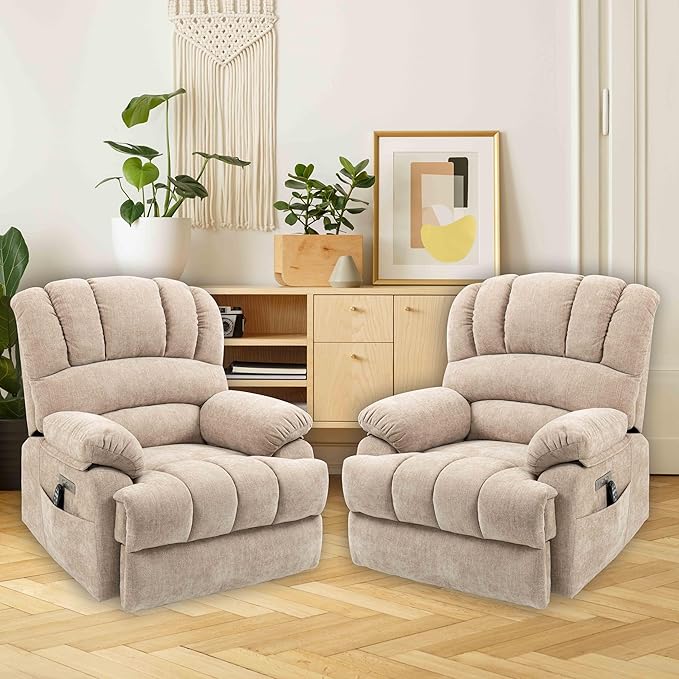 Power Lift Chair with Massage Lumbar Heating, Large Recliner Chair for Adult, 23" Wide Seat Big and Tall Recliner Sofa with Remote Control, Standing Assistance, Cup Holders, Beige