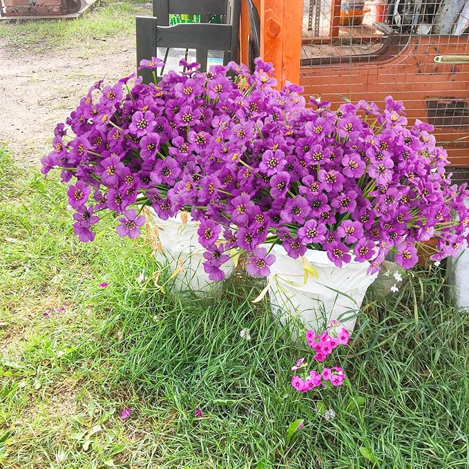 Uieke 72PCS Artificial Flowers for Outdoors UV Resistant Faux Plants Outdoor Fake Flowers for Outside Home Porch Window Box Spring Summer Décor (Purple)