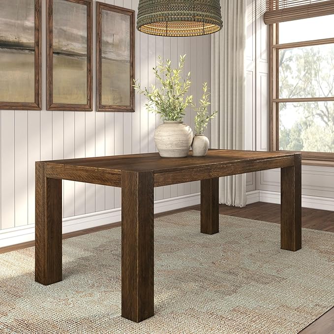 Plank+Beam Camden, Farmhouse Dining Table, 72", Solid Wood Dining Table for 6-8, Rustic Table for Dining Room and Kitchen, Natural Wood Grain, Rustic Barnwood