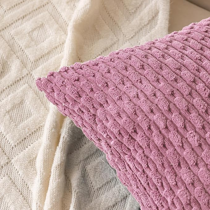 Set of 4 Pink Decorative Throw Pillow Covers 24x24 Inch Corduroy Pillow Covers for Bed Couch Sofa Living Room Soft Square Cushion Cases