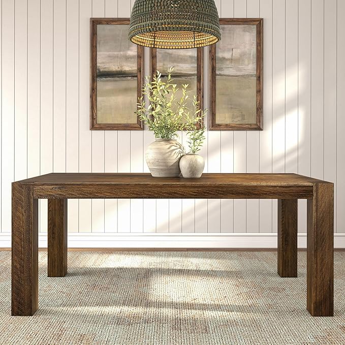 Plank+Beam Camden, Farmhouse Dining Table, 72", Solid Wood Dining Table for 6-8, Rustic Table for Dining Room and Kitchen, Natural Wood Grain, Rustic Barnwood