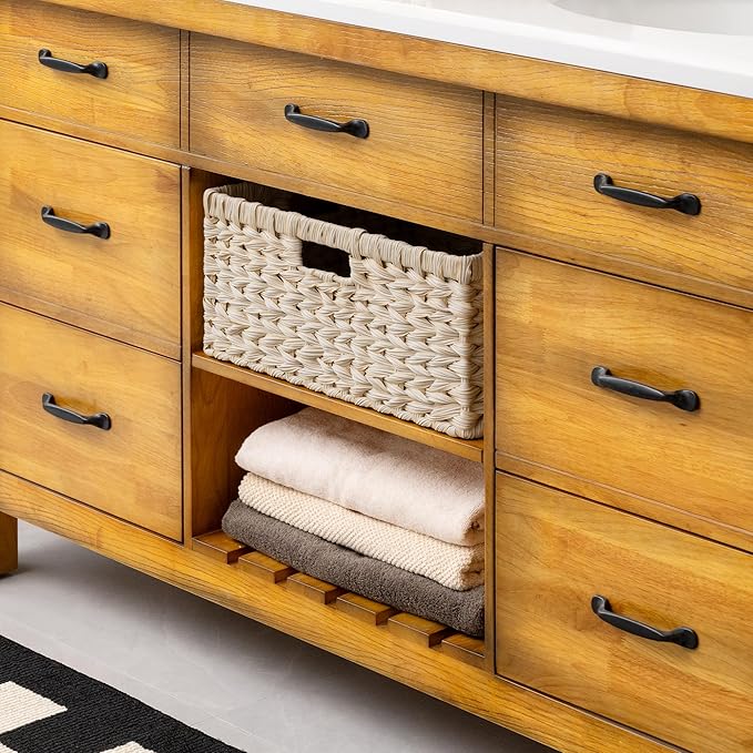 GRANNY SAYS Basket for Organizing, Wicker Storage Baskets for Shelves, Woven Baskets for Storage, Waterproof Shelf Baskets for Living Room, Rectangular Woven Basket with Handles, 1-Pack