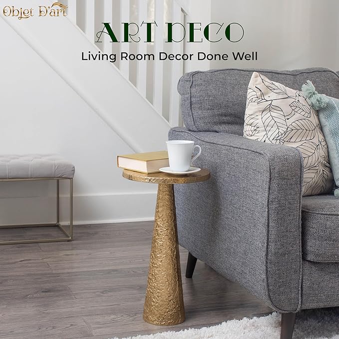 OBJET D'ART Small Round Gold End Tables, Set of 2, Esther, 21" Height, Vintage Metal Accent, Side, Pedestal, Coctail and Drink Tables for Living Room and Small Spaces