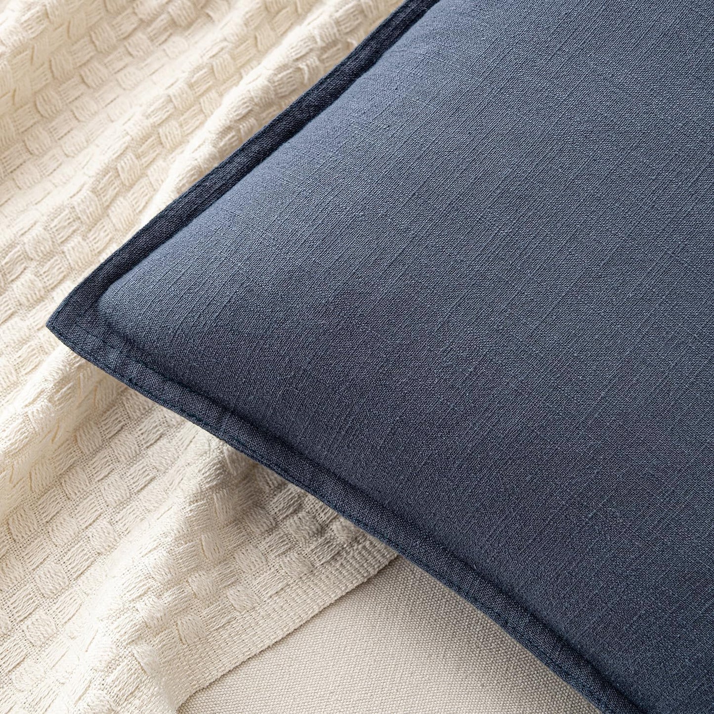 MIULEE Decorative Linen Euro Sham Pillow Covers 24x24 Indigo Blue Boho Farmhouse Neutral Couch Throw Pillows for Bed Pack of 2 Accent Coastal Modern Pillowcase Summer Sofa Livingroom Home Decor