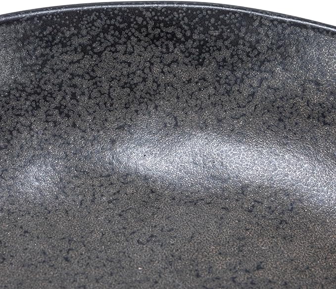 Creative Co-Op Stoneware Bowl with Handle and Base, Black Reactive Glaze