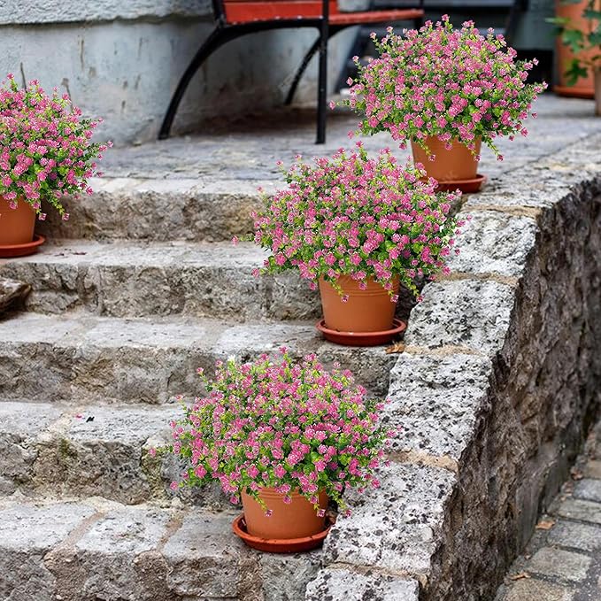 Outdoor Artificial Flowers UV Resistant, 20 Bundles Fake Realistic Floral Greenery Plants for Outside Porch, Window Boxes, Garden, Yard, Inside Home Table Decor, Pink