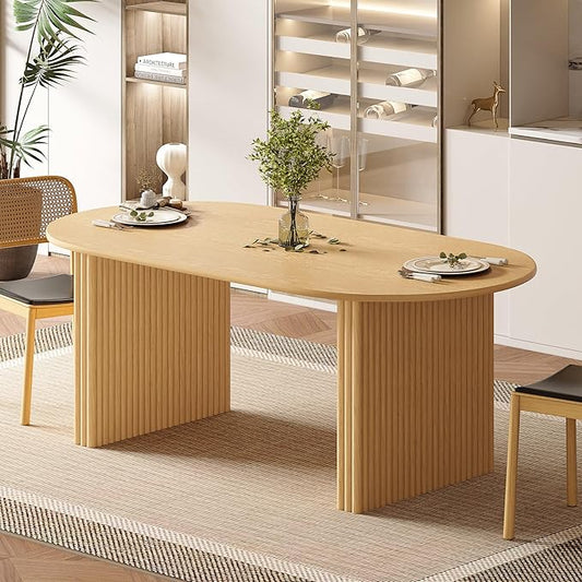 Casaphoria 67" Oval Dining Table, Modern Kitchen Table for 4-6, Farmhouse Style Large Table, Easy Assembly for Living Room, Kitchen and Bar, Natural Wood