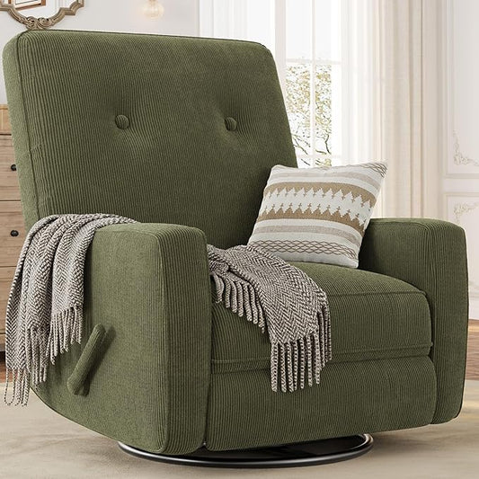 Recliner Chairs, Swivel Rocker Recline, Glider Recliner Nursery Chair for Adults, 360° Swivel Glider Rocking Chair for Living Room, Bedroom, Office, RV, Small Spaces, Corduroy, Green