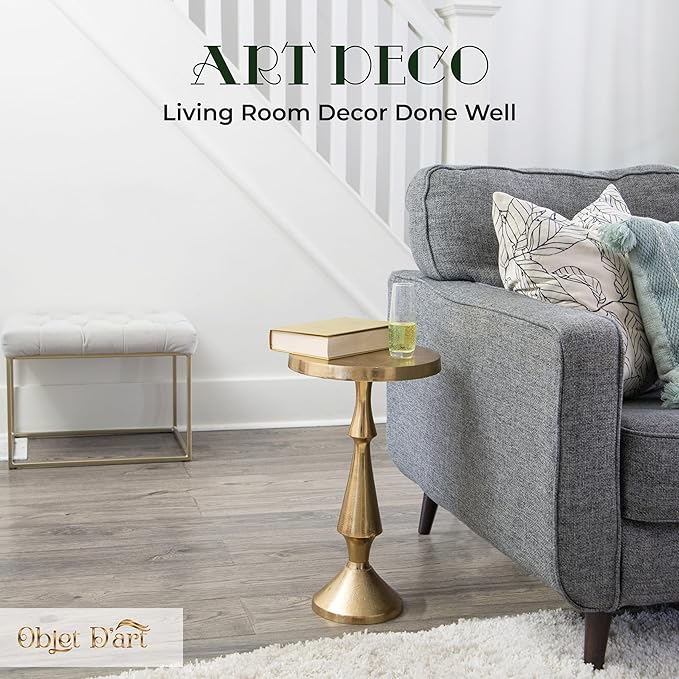 OBJET D'ART Small Round Gold End Tables, Larissa, 21'' Height, Vintage Metal Accent, Side, Pedestal, Coctail and Drink Tables for Living Room and Small Spaces