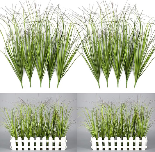 10PCS Artificial Plants Outdoor,Artificial Shrubs Fake Tall Grass,Artificial Faux Greenery Stems,Fake Leaves Artificial Grass Plant Onion Grass UV Resistant for Indoor Decor (10, Green)
