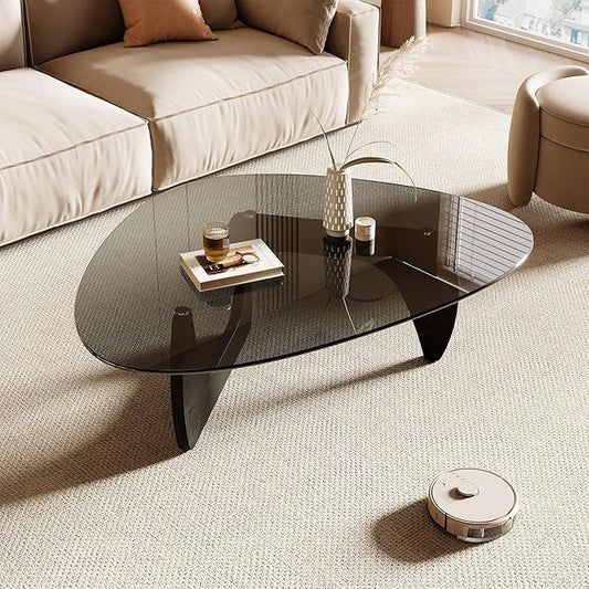 Honyee Morden Coffee Table, 42.5" x 28.5" x 16.1" Triangle Tempered Glass Top for Living Room, Color: Black