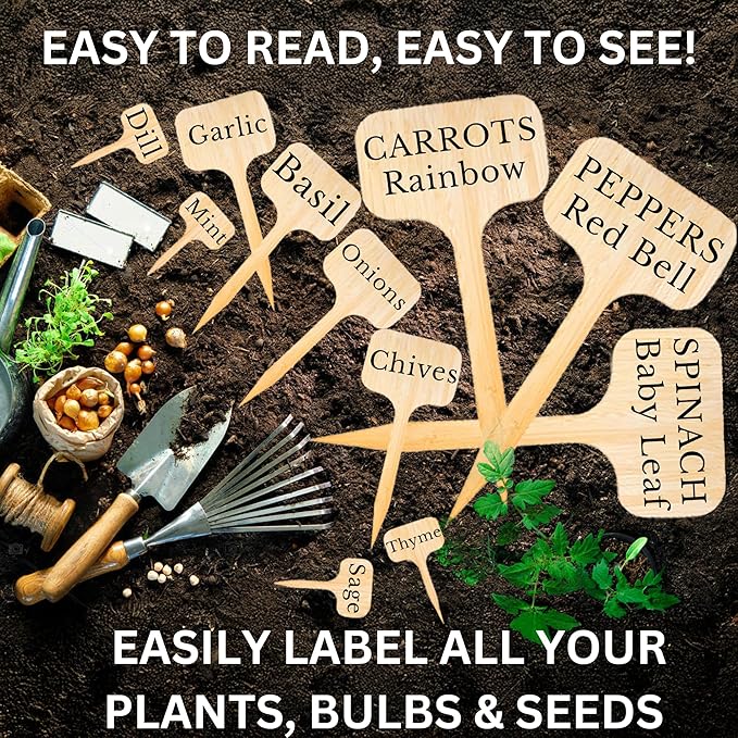 100 Pcs Large 8" Tall Garden Label Plant Signs Eco-Friendly Compostable to Easily Identify Plants, Seeds, Bulbs, Flowers, Vegetables