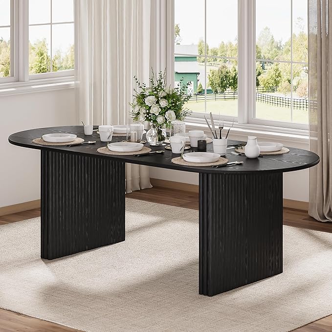 Casaphoria 79" Oval Dining Table, Modern Kitchen Table for 4-6, Farmhouse Style Large Table, Easy Assembly for Living Room, Kitchen and Bar, Black