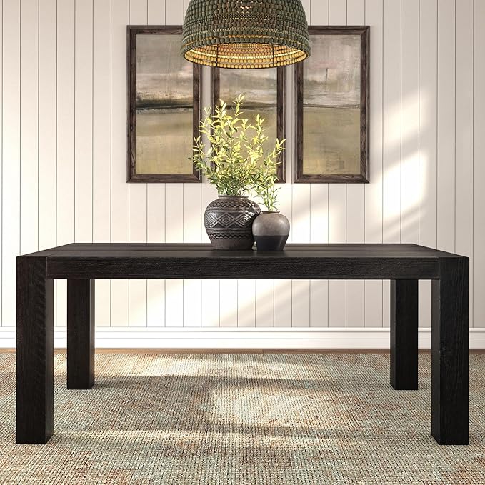 Plank+Beam Camden, Farmhouse Dining Table, 72", Solid Wood Dining Table for 6-8, Rustic Table for Dining Room and Kitchen, Natural Wood Grain, Rustic Char