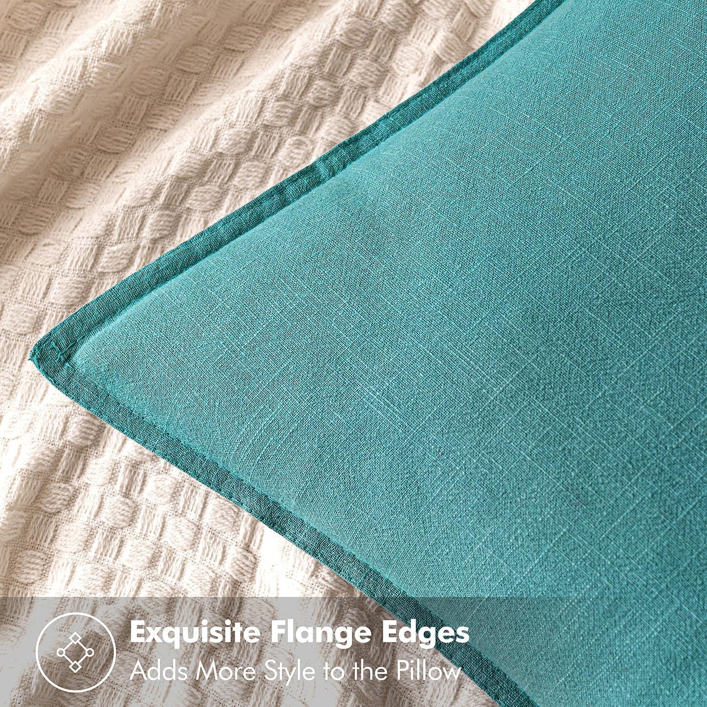 MIULEE Decorative Linen Pillow Covers 18x18 Inch Turquoise Boho Farmhouse Neutral Couch Throw Pillows for Bed Pack of 2 Accent Coastal Modern Pillowcase Summer Sofa Livingroom Home Decor