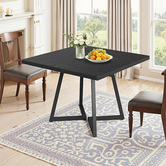 NicBex 31.5 Inch Square Dining Table for 4, Wooden Small Dinner Table Farmhouse Kitchen Tables with Metal Leg for Dining Room, Kitchen, Living Room, Black