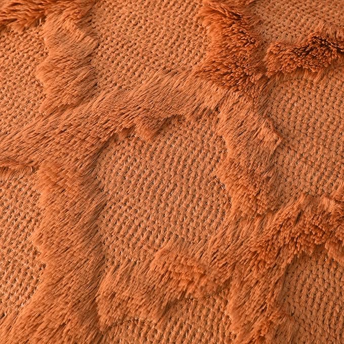 Set of 2 Soft Moroccan Throw Pillow Covers 20x20 Inch Plush Boho Decorative Pillow Cover Accent Cushion Case for Couch Sofa Bed, Burnt Orange