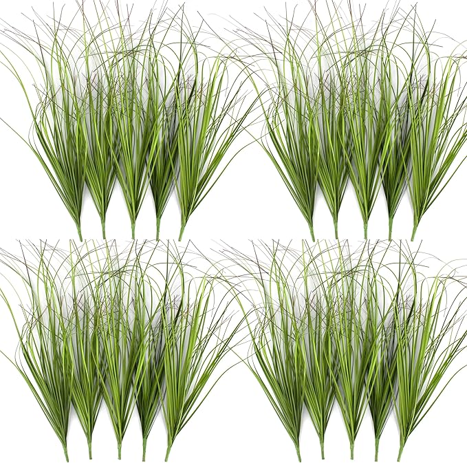 20PCS Artificial Plants Outdoor,Artificial Shrubs Fake Tall Grass,Artificial Faux Greenery Stems,Fake Leaves Artificial Grass Plant Onion Grass UV Resistant for Indoor Decor (20, Green)