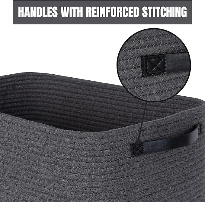 MINTWOOD Design 3-Pack Decorative Woven Storage Baskets for Shelves, Cube Bin Box for Organizing Books, Shoes, Dog Toys, Pantry Closet and Living Room Organizer, Charcoal / Black