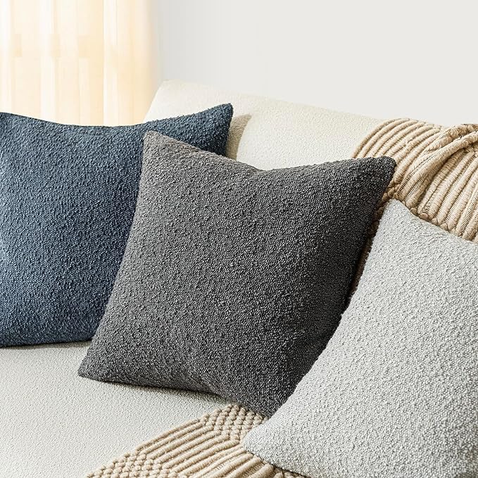 Foindtower Pack of 2 Textured Boucle Throw Pillow Covers Accent Solid Decorative Pillow Cases Cozy Woven Couch Cushion Case for Sofa Bedroom Living Room Home Decor, 20 x 20 Inch,Dark Grey
