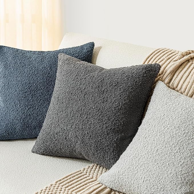 Foindtower Pack of 2 Textured Boucle Throw Pillow Covers Accent Solid Decorative Pillow Cases Cozy Woven Couch Cushion Case for Sofa Bedroom Living Room Home Decor, 18 x 18 Inch,Dark Grey