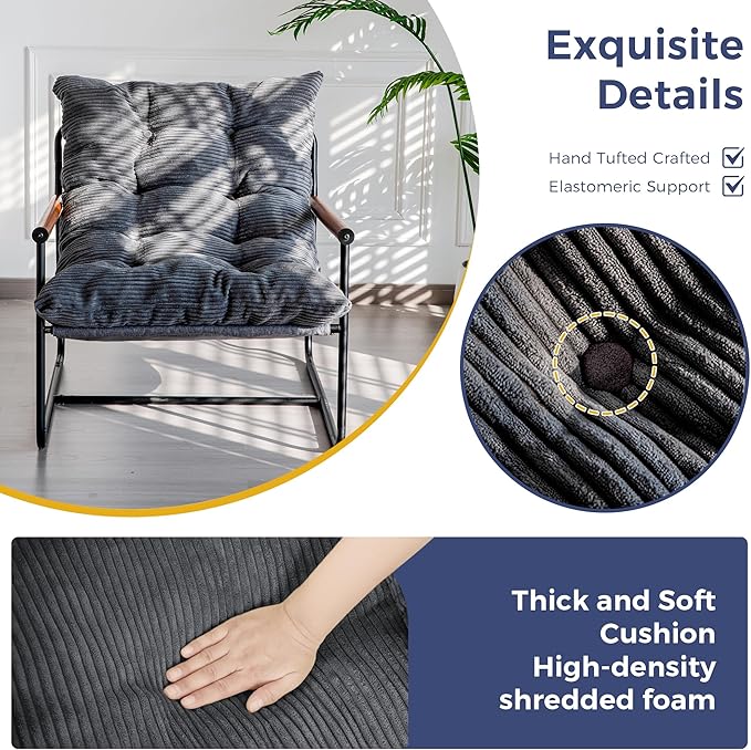 MAXYOYO Modern Accent Chair, Comfy Living Room Chair with Metal Frame Wooden Armrest, Upholstered Armchair with Soft Cushion for Bedroom Balcony Lounge Reading Room, Dark Grey