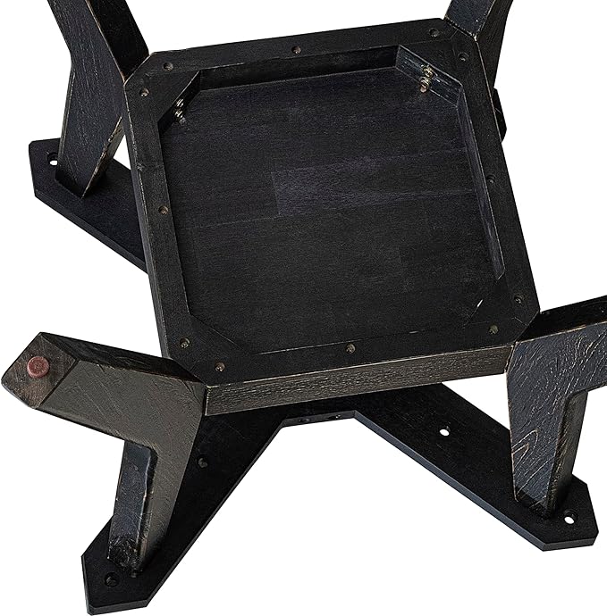 F58-11-TP - Kitchen Table with Acacia Wood Round Tabletop, Sand Blasted Black Finish