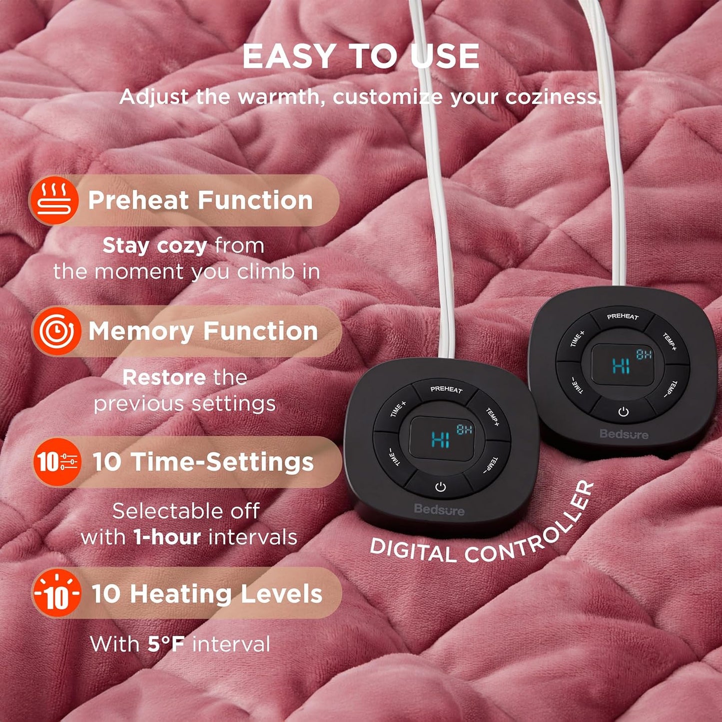 Bedsure Electric Blanket King Size - Dual Control Heated Weighted Blanket King with 10 Heat Settings, Fast Heating with 10 Time Settings (100x90 inches, Dusty Rose)