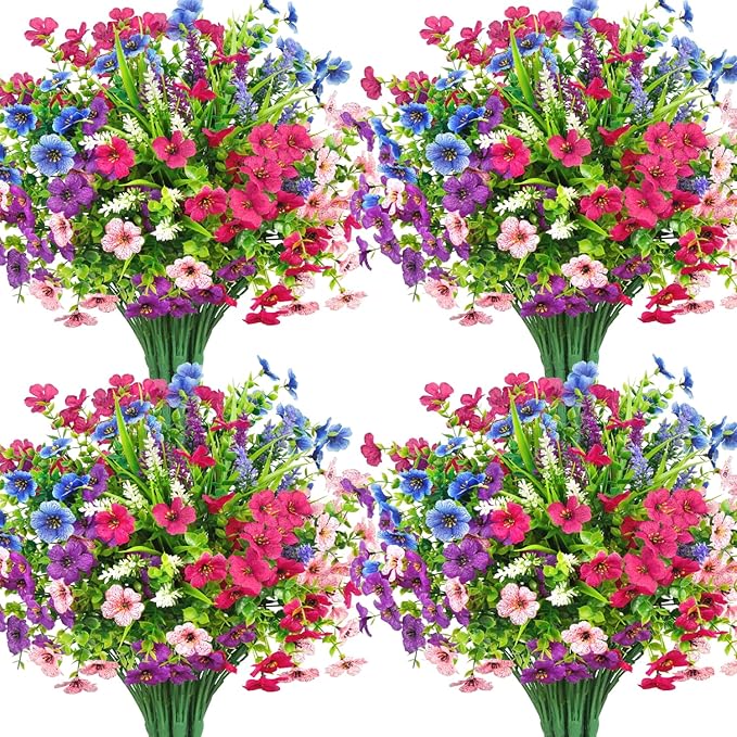 20 Bundles Artificial Flowers for Outdoors Decoration Fake Silk Flowers UV Resistant Faux Plants Artificial Daisy Eucalyptus for Spring Summer Garden Yard Porch Window Home Decor, Mixed