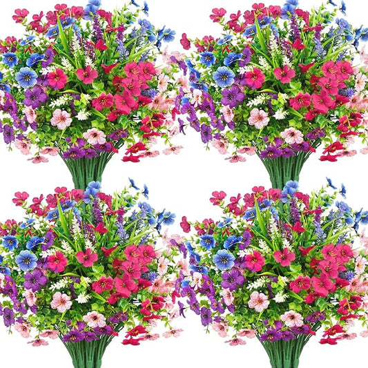 20 Bundles Artificial Flowers for Outdoors Decoration Fake Silk Flowers UV Resistant Faux Plants Artificial Daisy Eucalyptus for Spring Summer Garden Yard Porch Window Home Decor, Mixed
