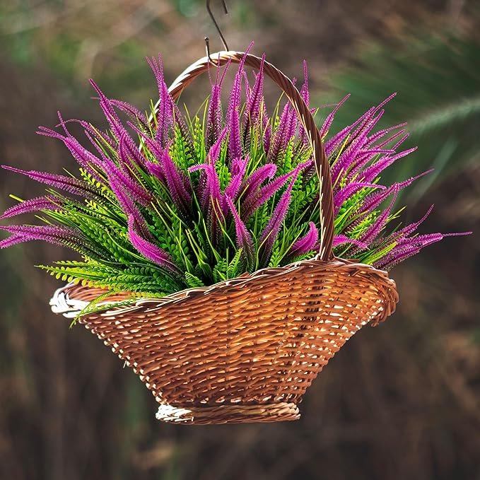 12 Bundles Outdoor Artificial Plants Flowers UV Resistant Fake Grass Plants Tropical Faux Bushes Shrubs for Home Front Porch Outside Planter Garden Landscape Décor