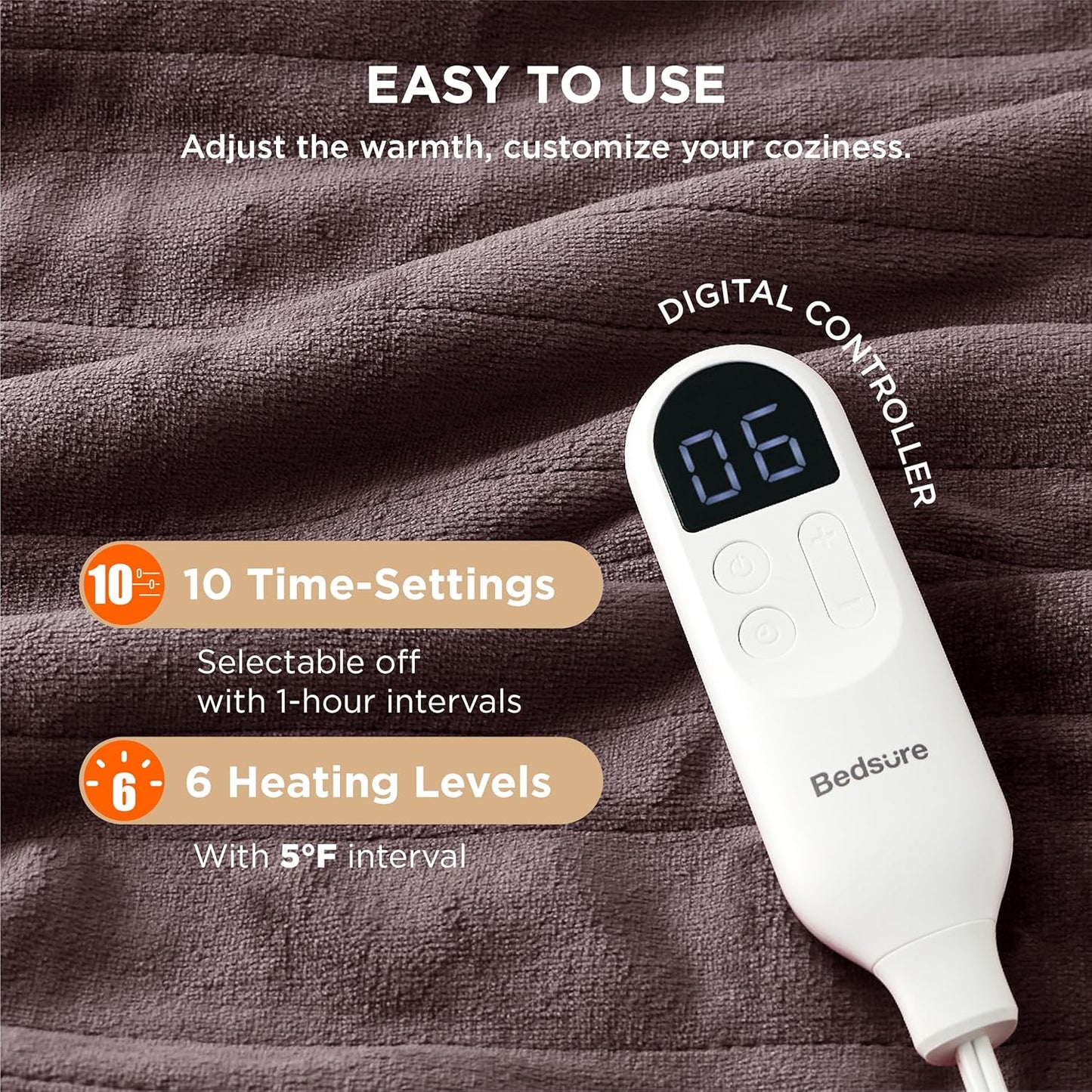 Bedsure Electric Blanket Twin - Soft Flannel Heated Blanket, Fast Heating with 10 Time Settings & 6 Heat Settings, Warm Gift for Grandma (62x84 inches, Brown)