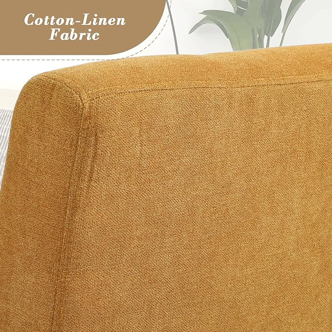 Athena Collection Modern Accent Chair with Cushion, Comfy Upholstered Fabric Reading Chair for Adult, Soft Sofa Armchair for Living Room, Bedroom, Dorm, Yellow