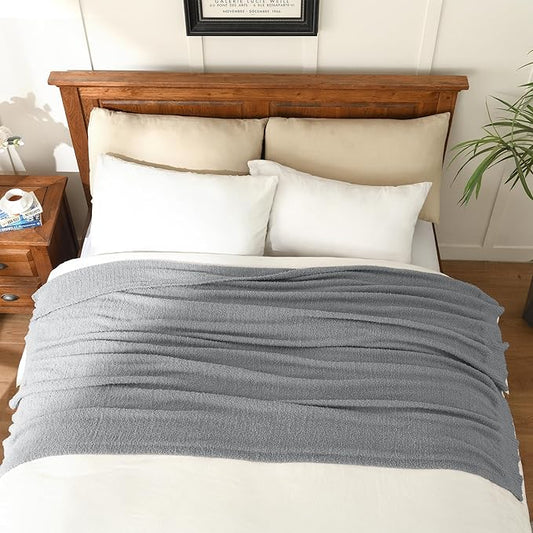 JOOJA Knit Throw Blanket Super Soft Warm Blanket for Couch Lightweight Fluffy Blanket for Bed Sofa 60x80 Inches Grey