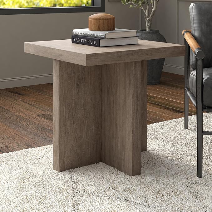 Henn&Hart 22" Wide Square Side Table in Weathered Gray, for Home, Living Room, Bedroom, Entertainment Room, Office