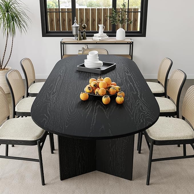 Casaphoria 79" Dining Table for 6, Wood Kitchen Table with Scratch-Resistant Top & V-Shaped Base, Modern Farmhouse Oval Dining Table for Living Room, Kitchen, Easy Assembly, Black
