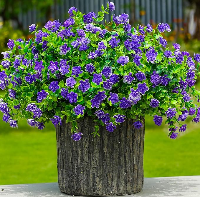 Ivydale Artificial Purple Flowers Plants for Outdoors Indoor Decoration, 12 Bundles Fake Plastic Flowers UV Resistant Faux Greenery Bushes Shrubs for Home Porch Patio Window Box Garden Decor (Purple)