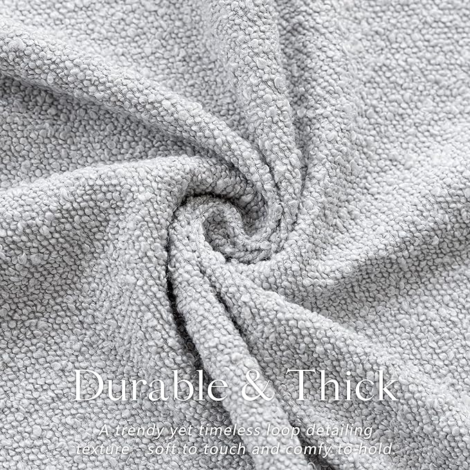 Foindtower Set of 2, Decorative Textured Boucle Throw Pillow Covers Accent Solid Pillow Cases Neutral Soft Cozy Couch Cushion Case for Chair Sofa Bedroom Living Room Home Decor 24 x 24 Inch Light Grey