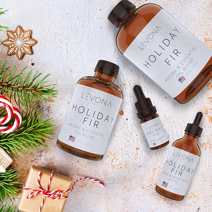 Levona Scent Christmas Essential Oils for Diffuser: Holiday Fir Essential Oil for Diffusers for Home - Essential Oils with Notes of Sandalwood & Amber Oil - Winter Fir and Balsam Fragrance - 700Ml