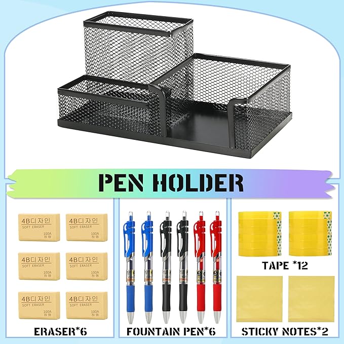 39pcs Office Supplies Set - Desk Accessory Kit with Pen Holder Stapler Staples Staple Remover and Paper Clips - Complete Office Stationery Set for Home or Work
